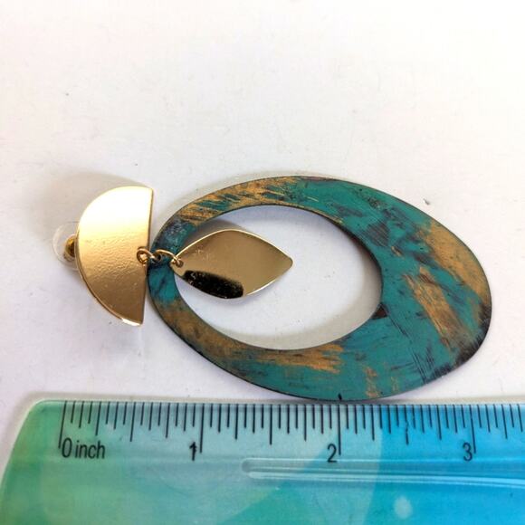 Bohemian Style Oxidized Patina Large Statement Dangle Art To Wear Post Earrings - Picture 4 of 4